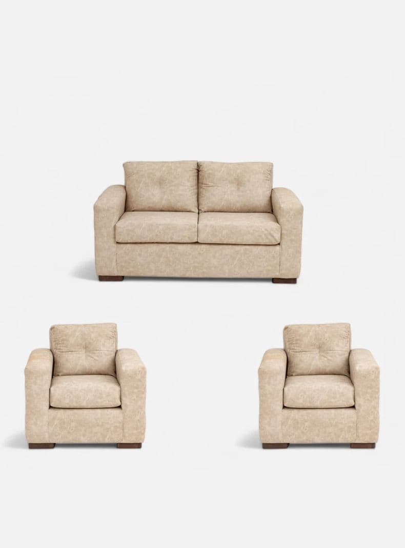 Juego Living Franco 211 Cuero Auris Beige