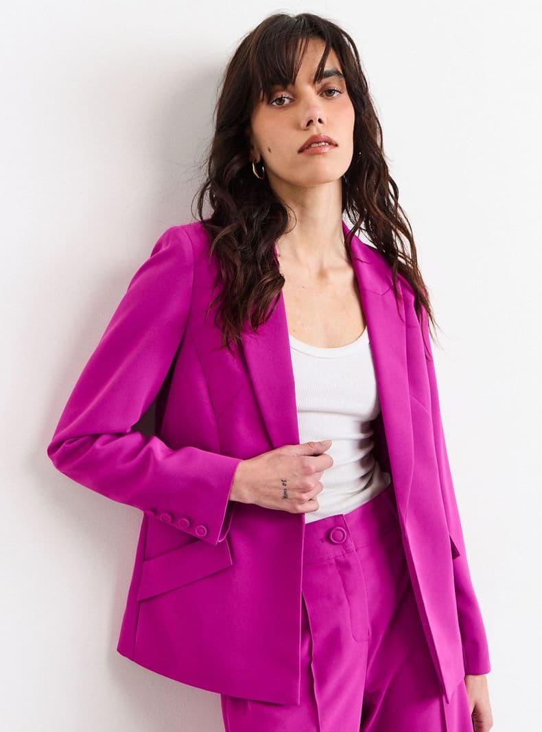 Blazer Liso Cuello V Regular Poliester Morado 36