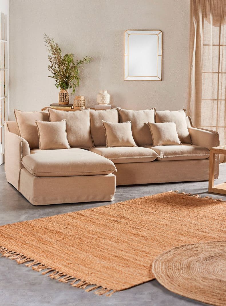 Sofa Seccional Izquierdo Santorini Lino 4 Cuerpos Beige
