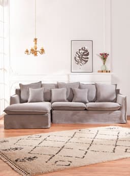 Sofa Seccional Izquierdo Santorini Lino 4 Cuerpos Gris
