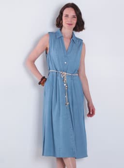 Vestido sin Manga Lyocell con Lazo en Cintura Azul S