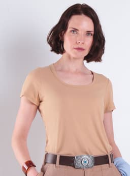 Polera Manga Corta Escote Linea Redondo Beige S