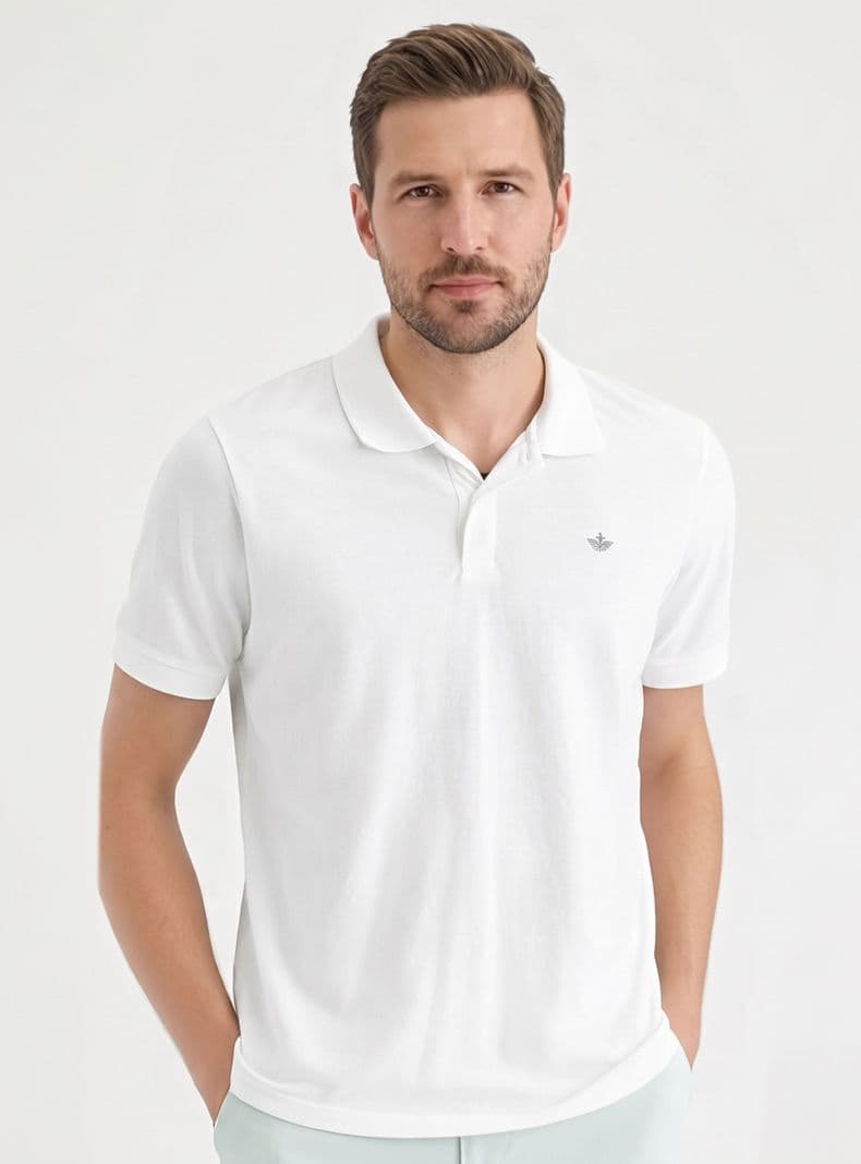 Polera Manga Corta Cuello Polo Pique Botones Blanco XL
