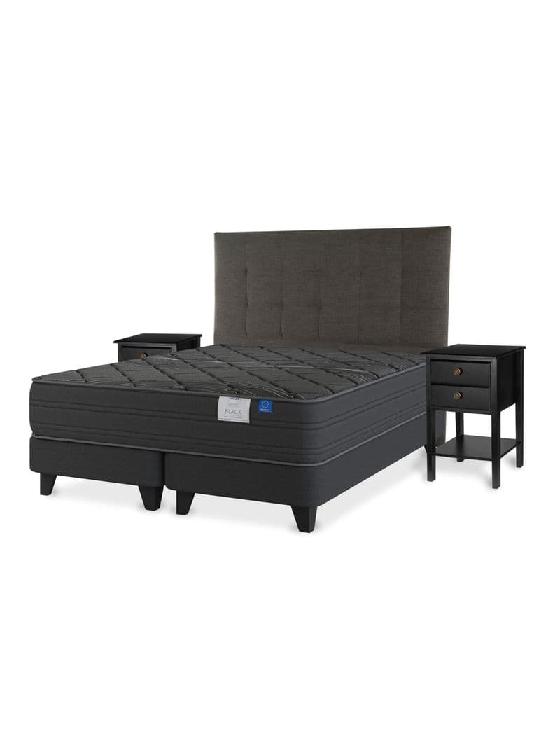 Cama Europea Super King Black Base Dividida Respaldo + Velador