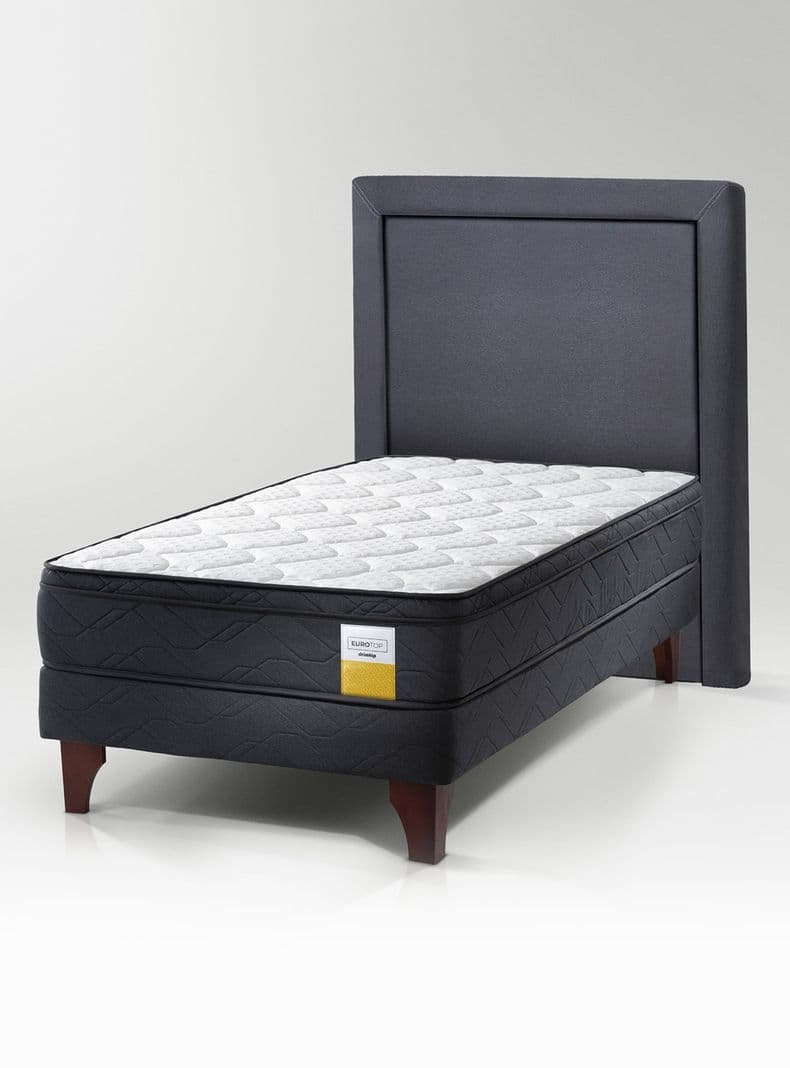 Cama Europea Eurotop 1.5 Plazas 105x200 cm Base Normal + Respaldo