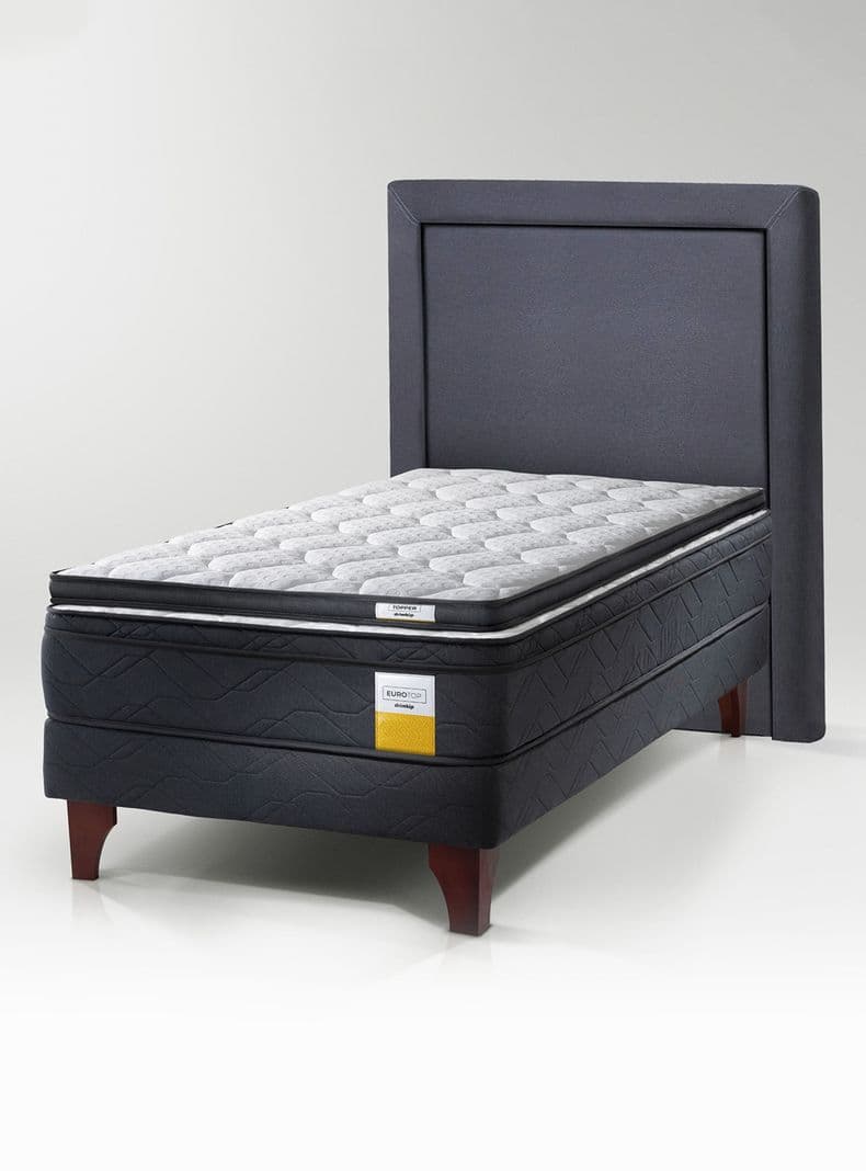 Cama Europea Eurotop 1 Plazas 90x190 cm Base Normal + Topper + Respaldo