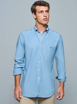 Camisa Casual Manga Larga Bolsillo Front Azul M