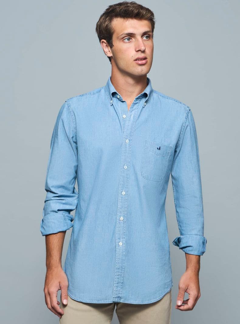 Camisa Casual Manga Larga Bolsillo Front Azul M