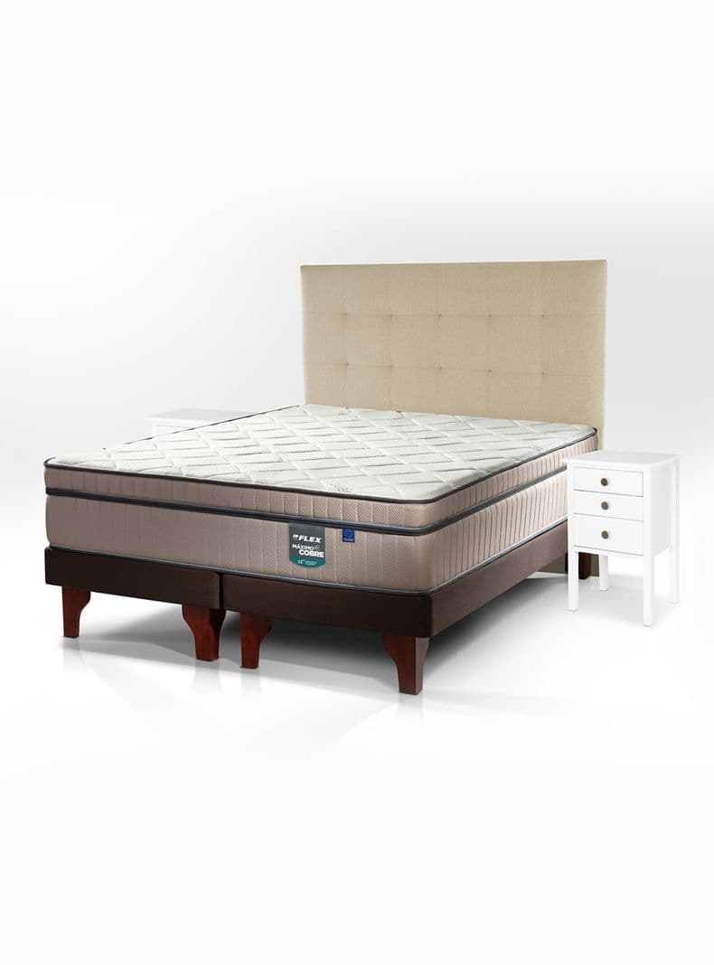 Cama Europea Maximo Cobre Super King + Respaldo Design Crudo + Velador Roma