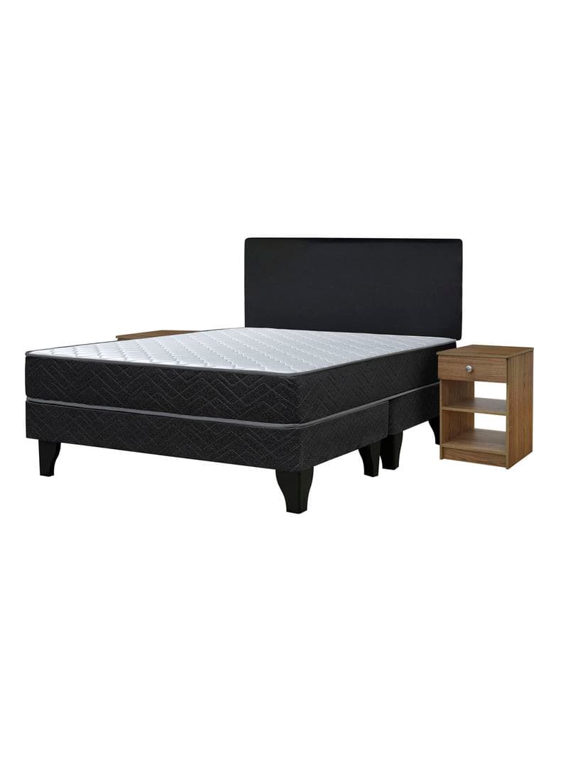 Cama Europea Cadiz 2 Plazas x190 cm + Respaldo Nuit + Velador Granada Nude