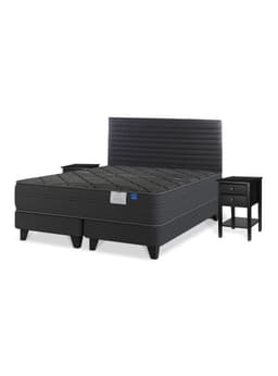 Cama Europea King Black Base Dividida Veladores + Respaldo