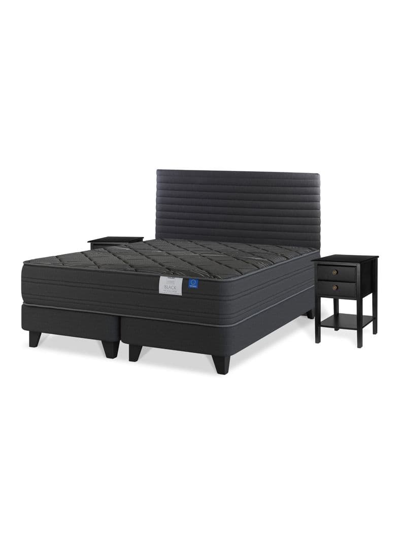 Cama Europea King Black Base Dividida Veladores + Respaldo