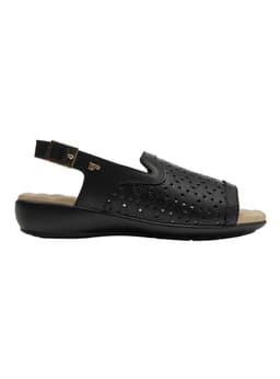 Sandalia Perforaciones Decorativa Cuero Mujer Negro 35