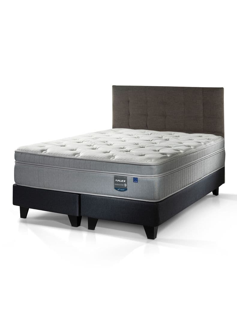 Cama Europea Paradise 2 Plazas Box Base Dividida + Respaldo Design Grafito
