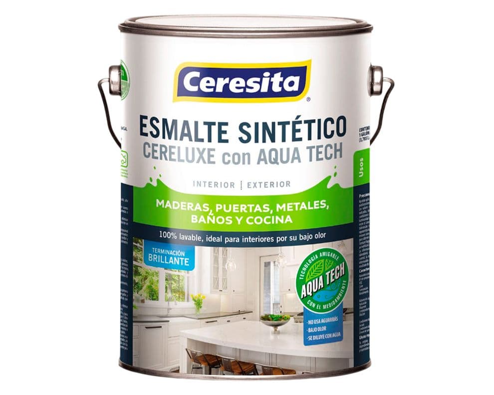 Esmalte sintetico 1 galon Cereluxe Aqua Tech blanco brillante Ceresita
