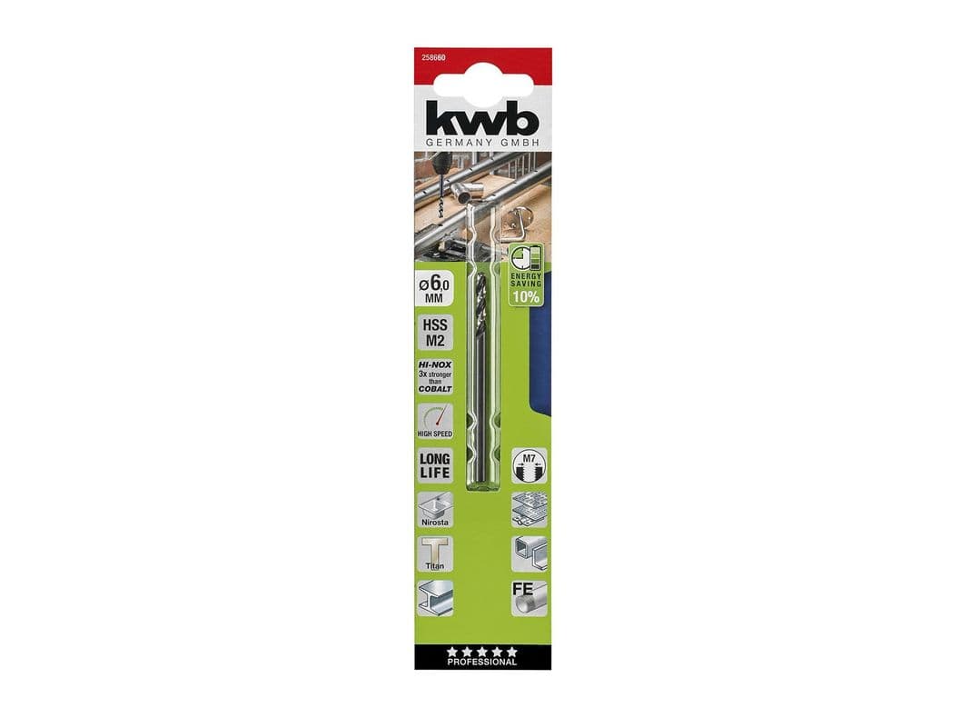 Broca 6 mm HSS akku top acero inoxidable KWB