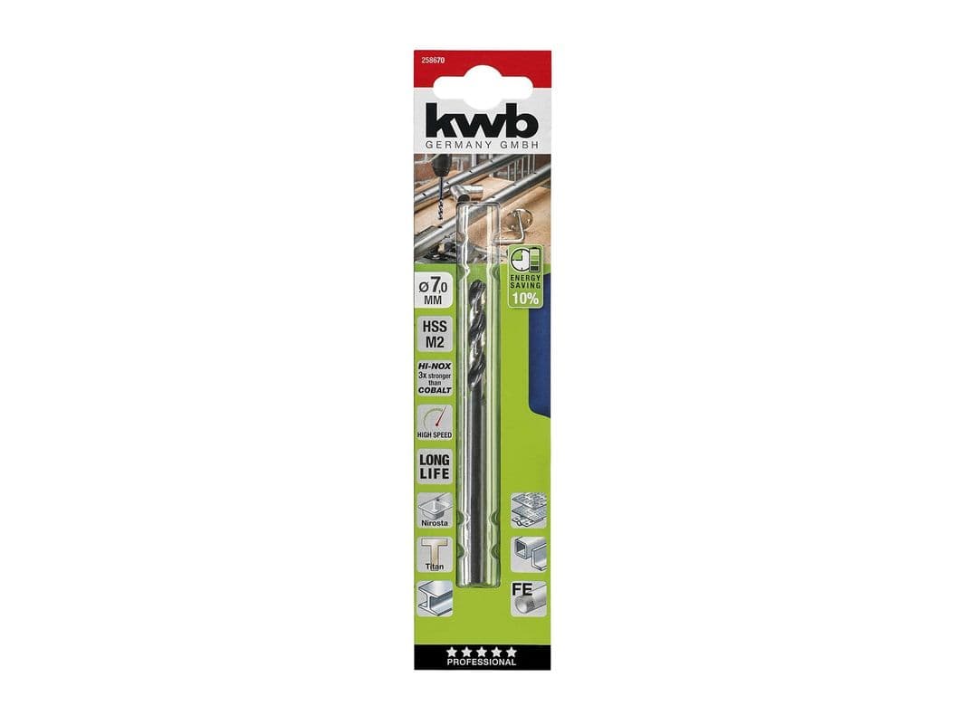 Broca 7 mm HSS akku top acero inoxidable KWB