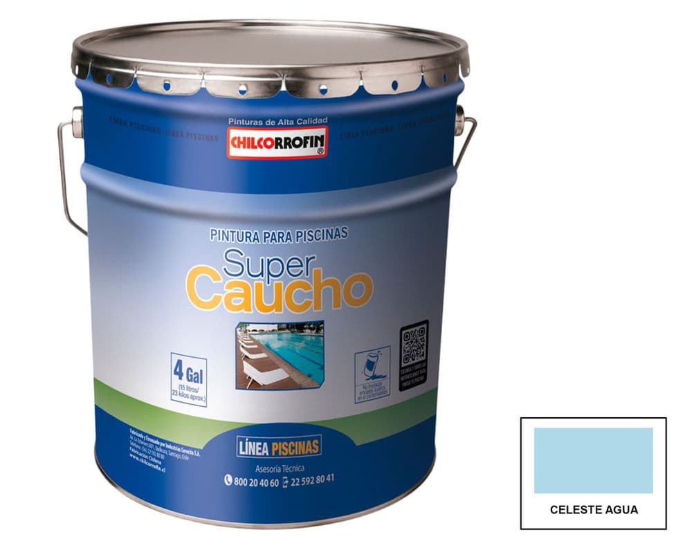 Pintura para piscina 1 tineta Super caucho celeste agua mate Chilcorrofin