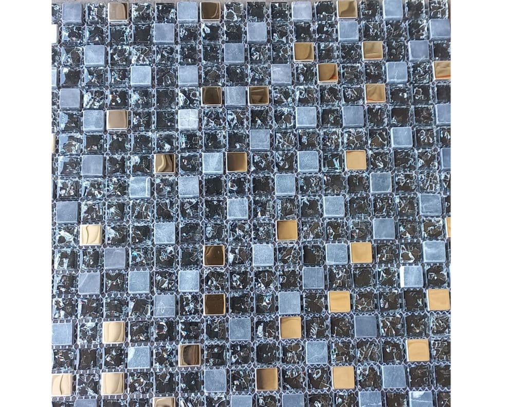 Malla mosaico negro/plata 30x30 cm