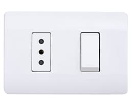 Placa armada interruptor 9/12 + tomacorriente 10A Genesis blanco Schneider