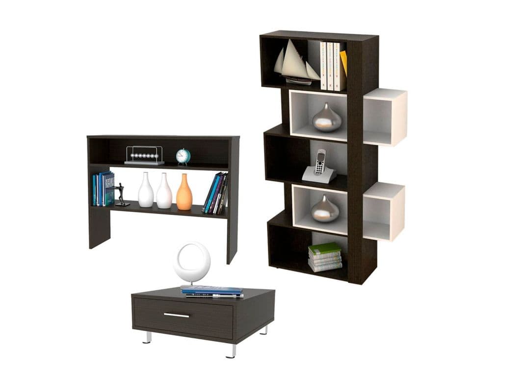 Combo TuHome Living Beijing Wengue Biblioteca Cubo + Arrimo + Mesa de Centro TuHome