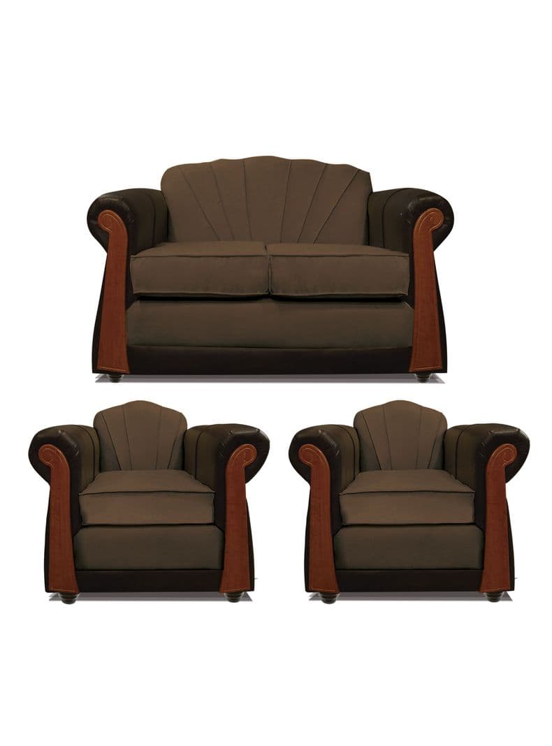Juego Living Marsella 2 Cuerpos + Sillones Tela/Pu Cafe