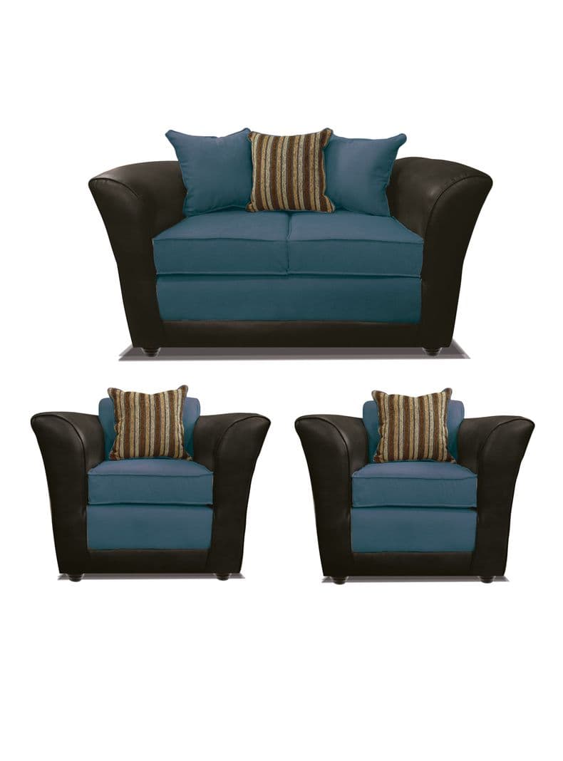 Juego Living Minesota 2 Cuerpos + Sillones Tela/Pu Azul