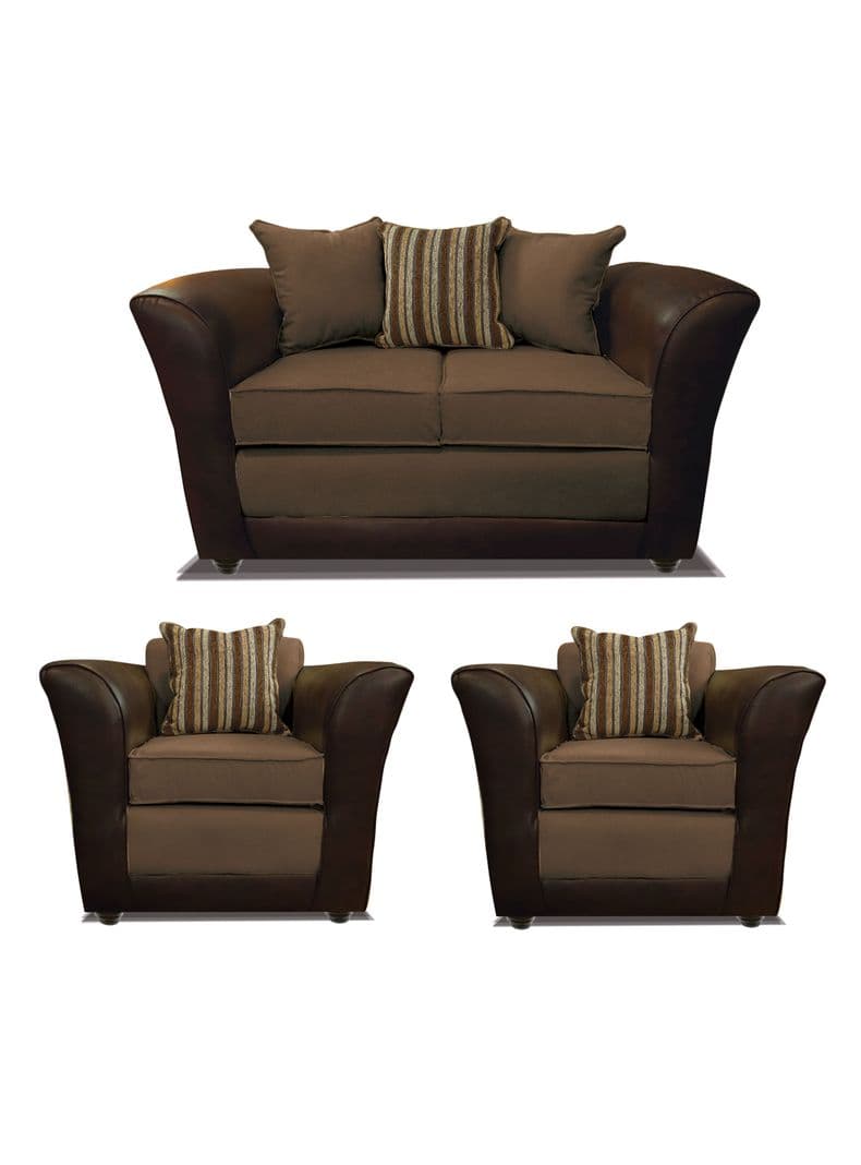 Juego Living Minesota 2 Cuerpos + Sillones Tela/Pu Cafe