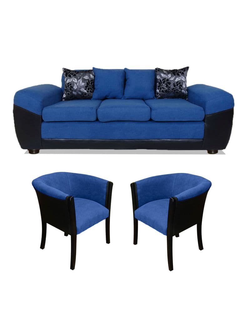 Juego Living Houston 3 Cuerpos + Sitiales Tela/PU Azul