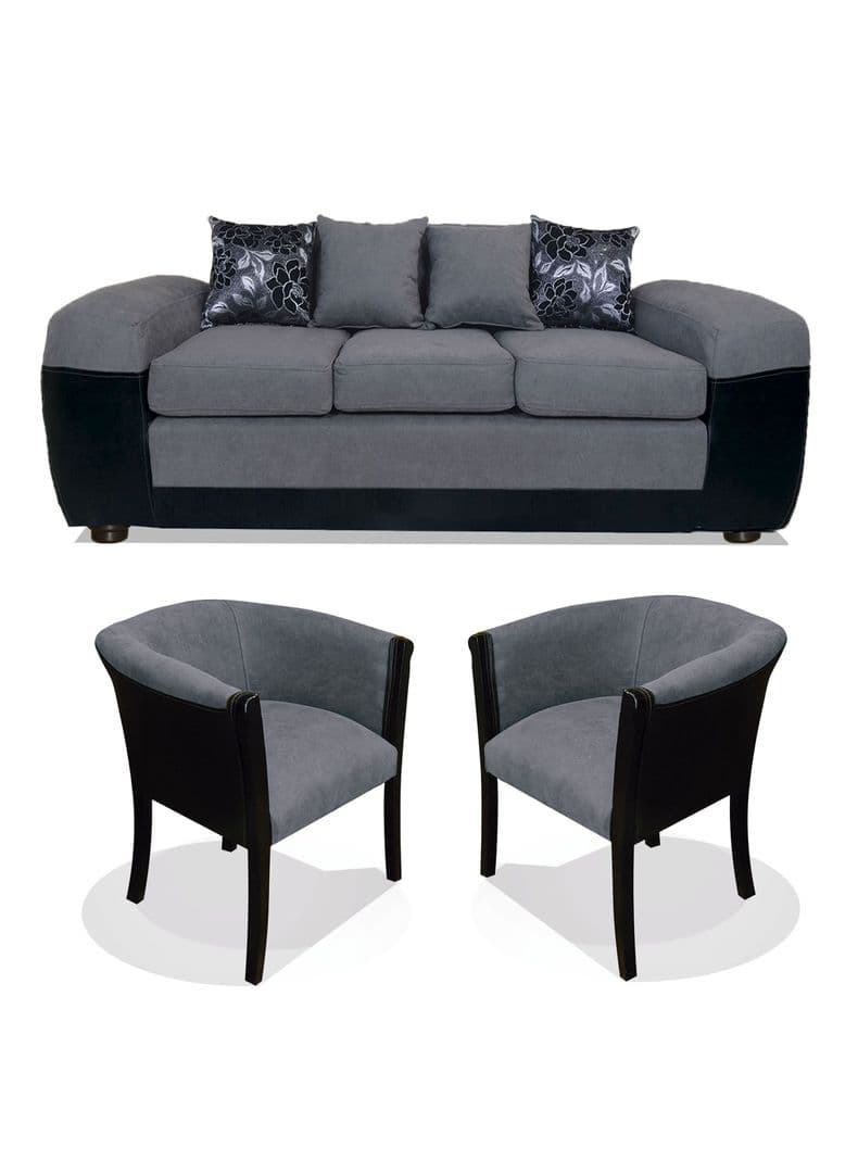 Juego Living Houston 3 Cuerpos + Sitiales Tela/PU Gris