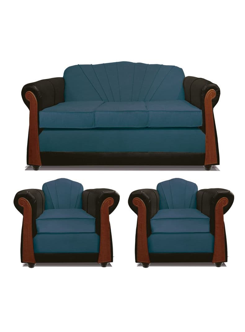 Juego Living Marsella 3 Cuerpos + Sillones Tela/Pu Azul