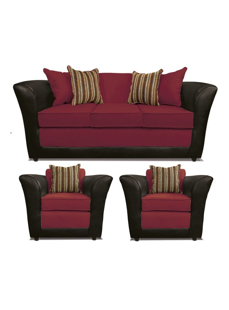 Juego Living Minesota 3 Cuerpos + Sillones Tela/PU Rojo