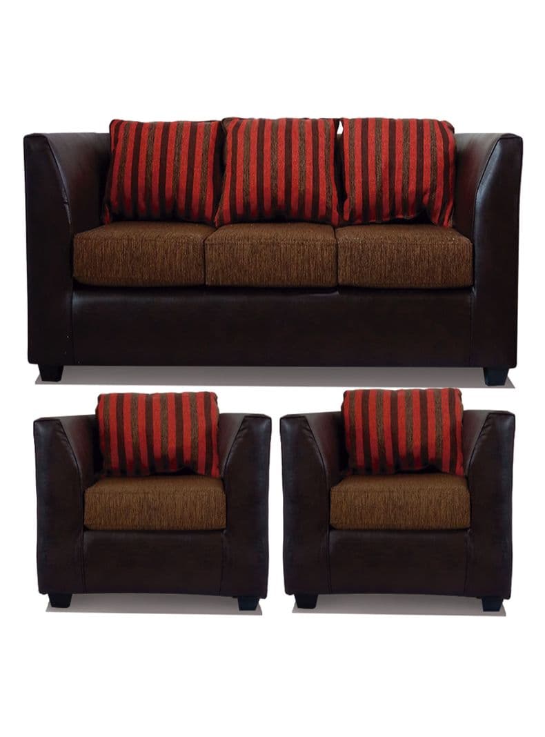 Juego Living Valentino 3 Cuerpos + Sillones Tela/PU Cafe