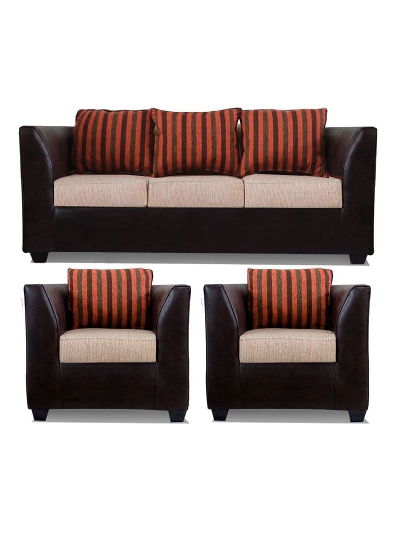 Juego Living Valentino 3 Cuerpos + Sillones Tela/PU Beige