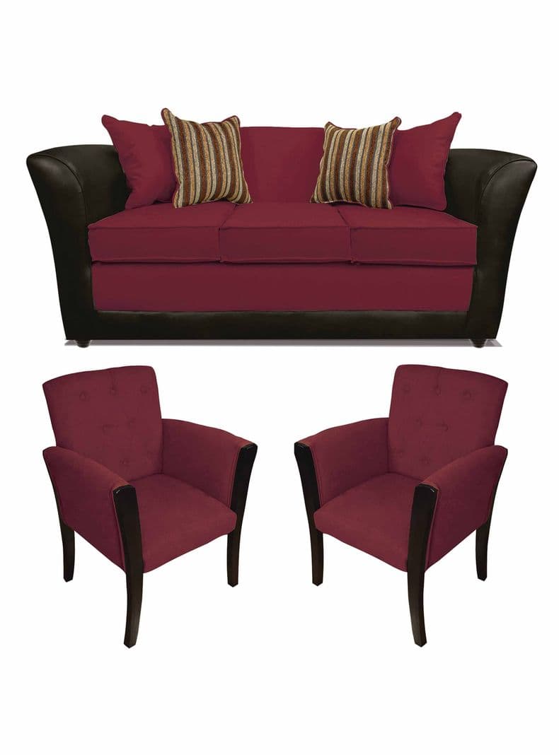 Juego Living Minesota 3 Cuerpos Tela/PU + Sitiales Rojo