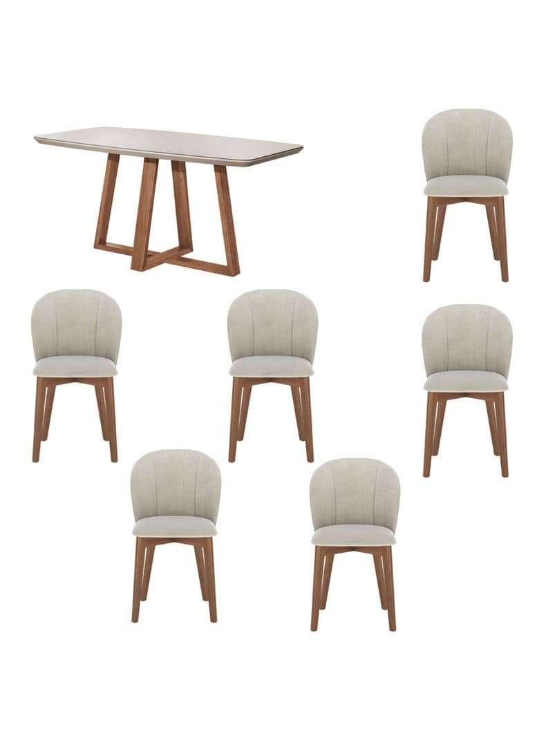 Juego Comedor Bennet + 6 Sillas Alba Natural