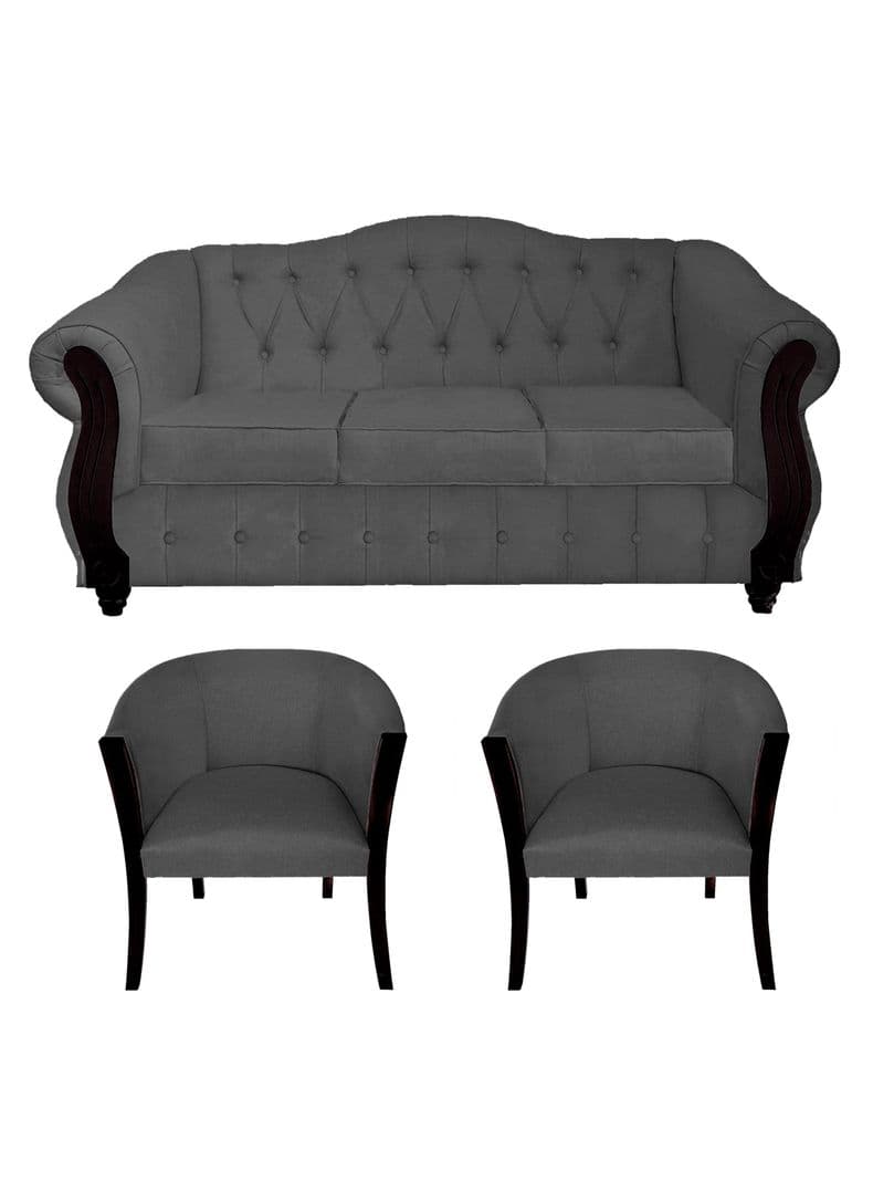 Juego Living Orlando 3C + 2 Sillones Gris