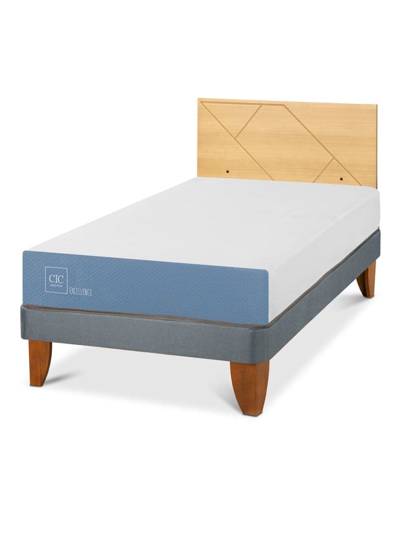 Cama Europea Excellence 1.5 Plazas x190 cm + Respaldo Villarrica Mostaza
