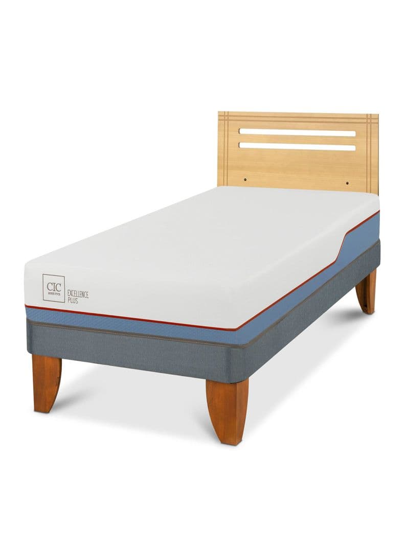 Cama Europea Excellence Plus 1.5 Plazas + Respaldo Munich Mostaza