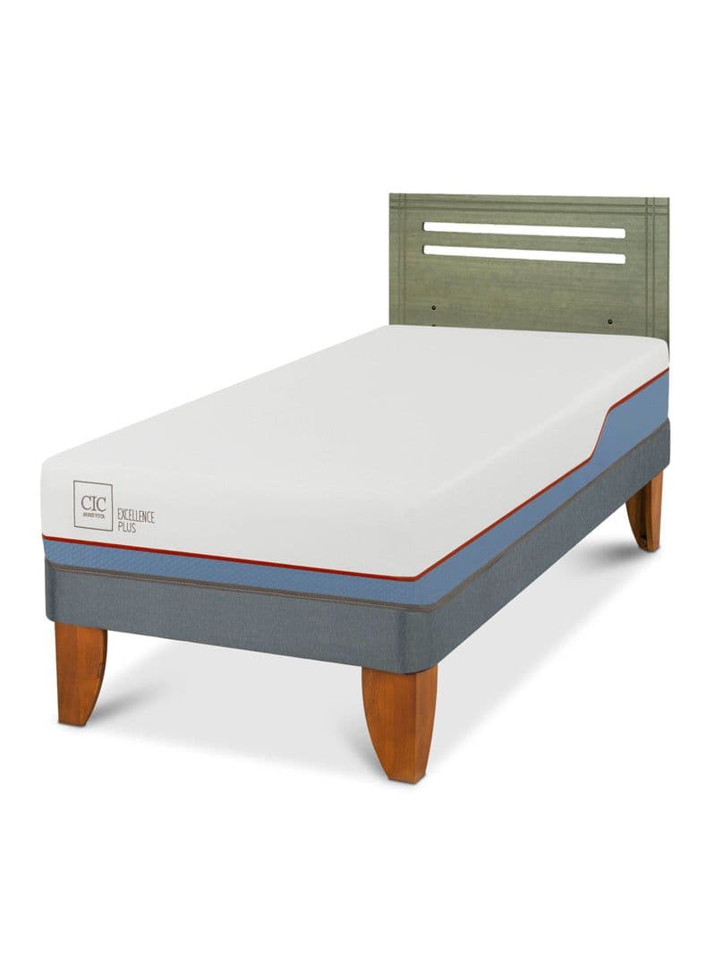 Cama Europea Excellence Plus 1.5 Plazas + Respaldo Munich Olivo