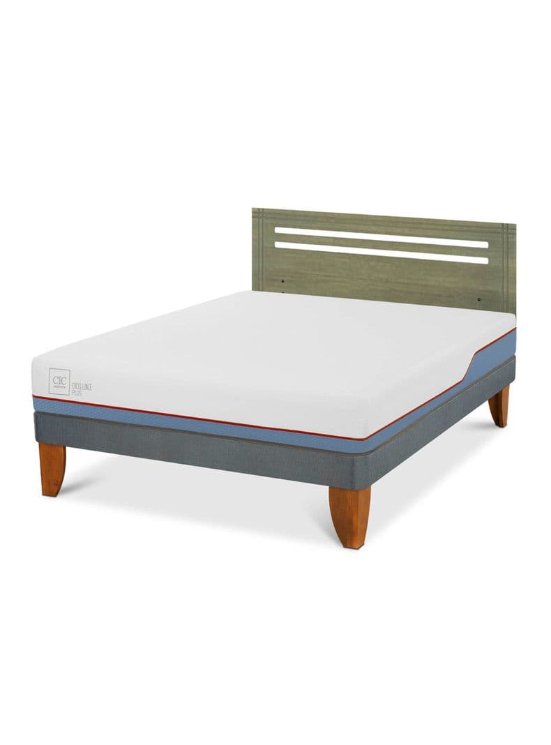 Cama Europea Excellence Plus 2 Plazas + Respaldo Munich Olivo