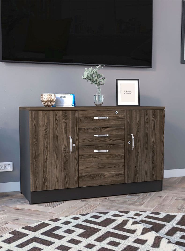 Gabinete 3 Cajones + 2 Puertas Home Office Negro Soft-Conac