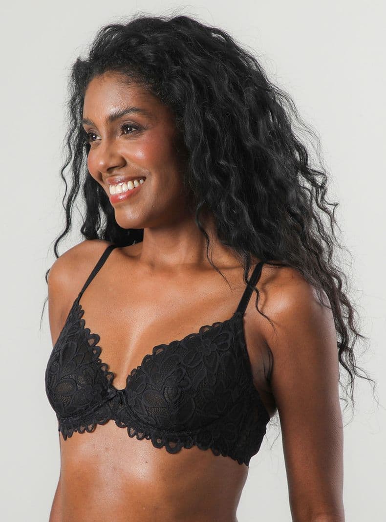 Sosten Natural Escotado Encaje Flor Color Negro 34C