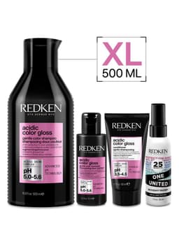 Set Brillo Intenso Cabello con Color Acidic Color Gloss Shampoo Sin Sulfatos 500ml + 75 ml + Acondicionador 50ml + Spray One United 30ml