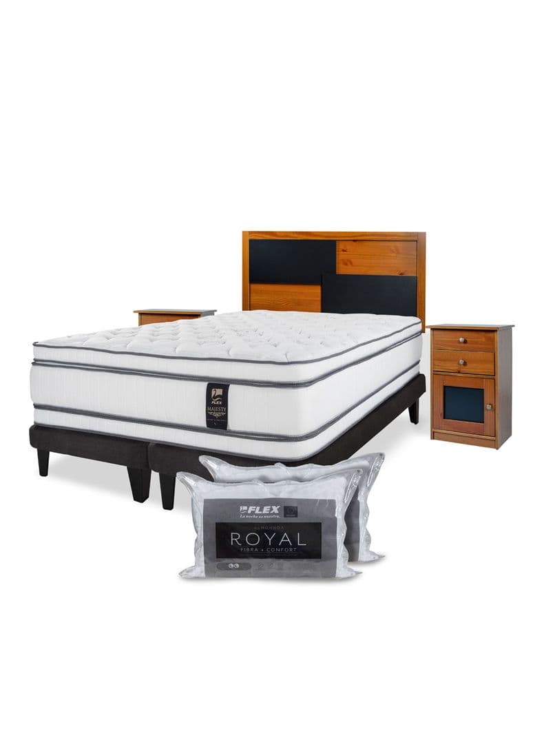 Cama Europea Majesty 2 Plazas Box Base Dividida + Set Colonia + 2 Almohadas Royal