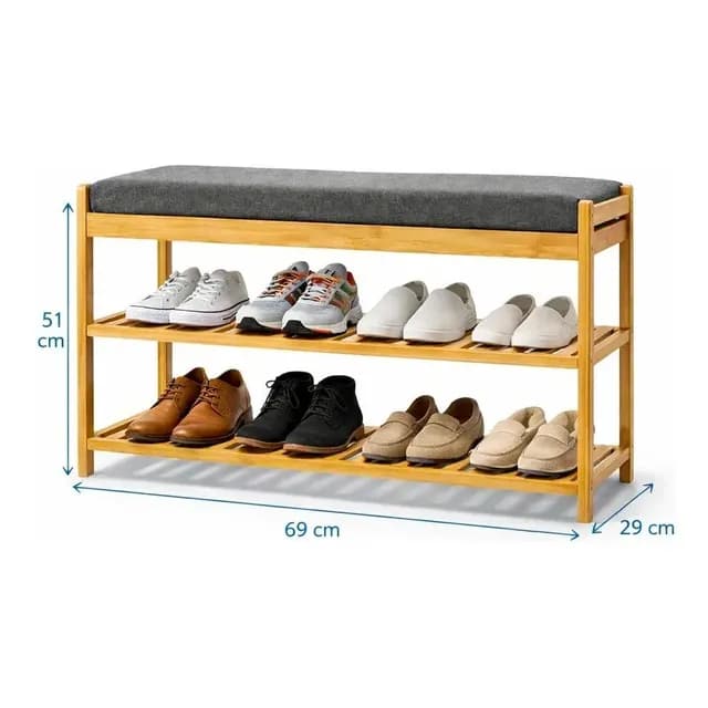 Banco Zapatero Organizador De Zapatos Bambu De 3 Niveles 3 Niveles