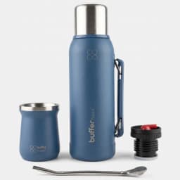 Termo Mate Set 1 Litro Buffer Acero Inox Kit Matero Bombilla Pack 2 Tapas Deep Blue