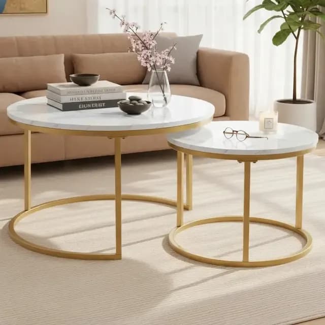 Mesa Centro Y Auxiliar Morgan - Diseno Moderno Blanco