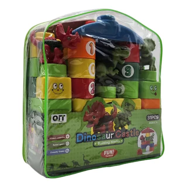 Set Bloques Y Dinosaurios Grande 31 Piezas Con Bolso Estuche