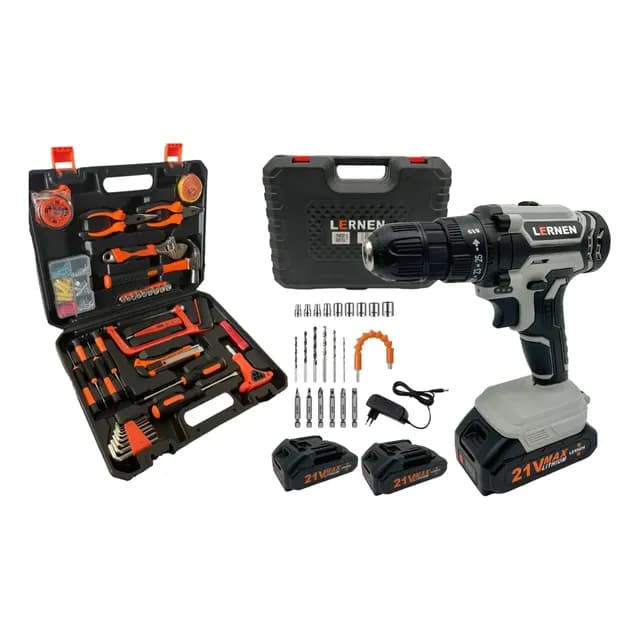 Pack Taladro Inalambrico 21v 2baterias + Set Herramientas! Color Gris